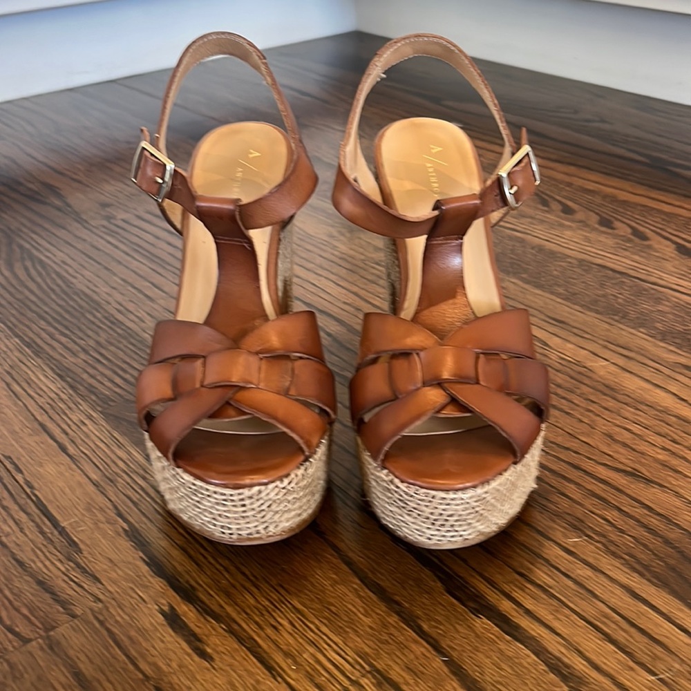 Anthropologie T-Strap Leather Platform Sandals